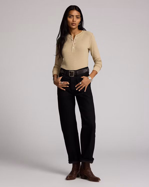 Garment-Dyed Waffle-Knit Henley Shirt