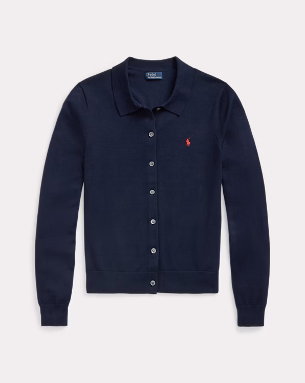 Cotton-Blend Polo Cardigan