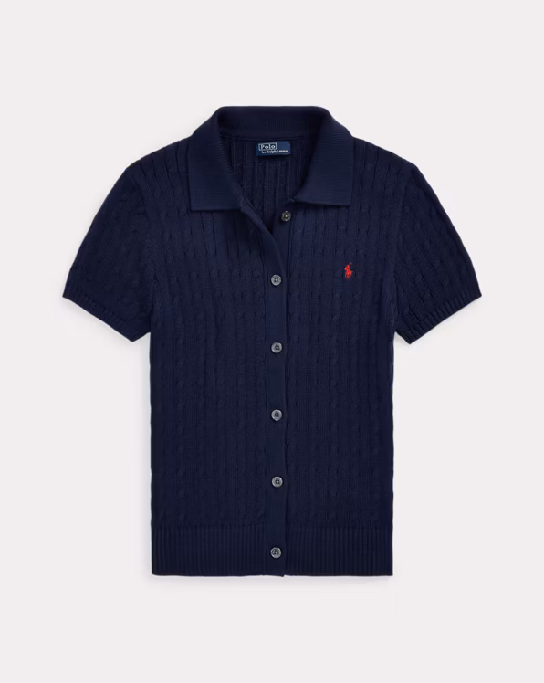 Cable Cotton Short-Sleeve Polo Cardigan