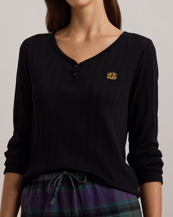 Plaid Cotton-Blend Henley Pyjama Set