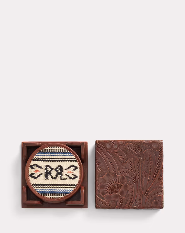 Handwoven Jacquard & Leather Coaster Set