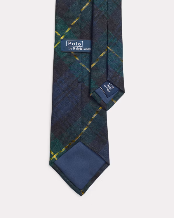 Plaid-Print Linen Tie