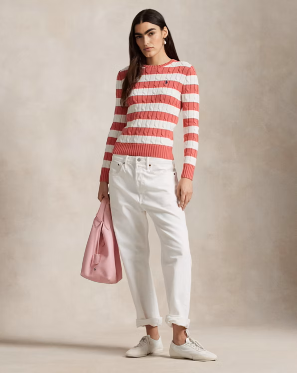 Striped Cotton Cable-Knit Jumper