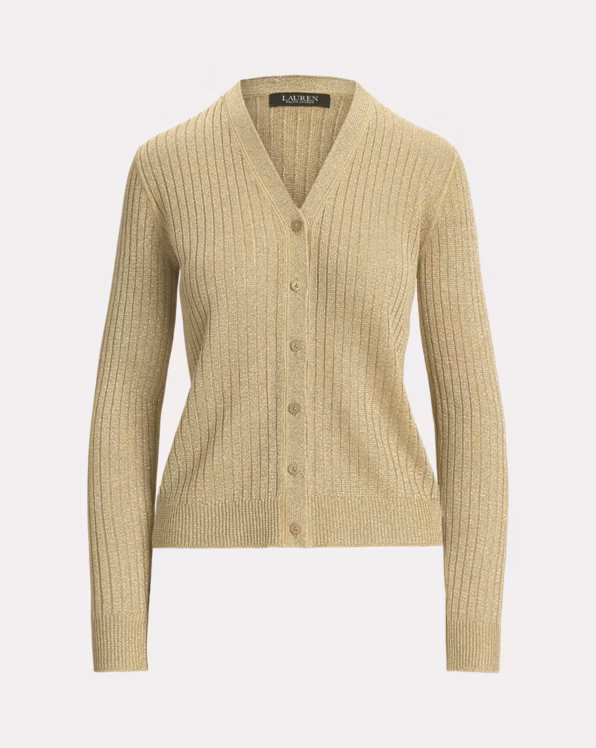 Metallic Linen-Blend Rib-Knit Cardigan
