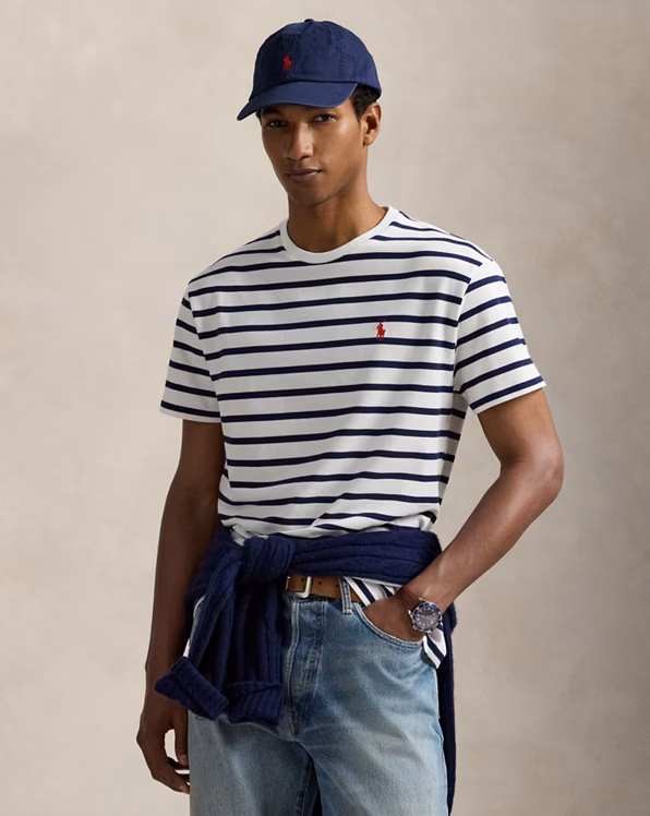 Classic Fit Striped Mesh T-Shirt