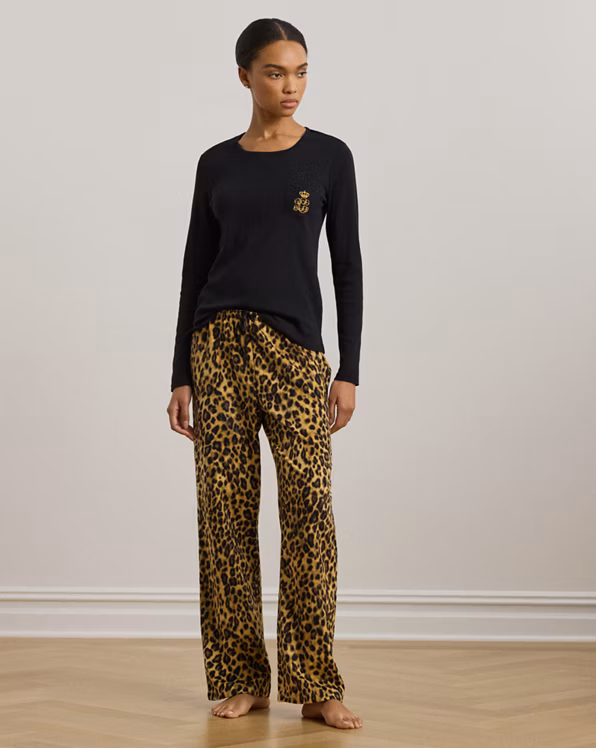 Leopard Print Knit & Fleece Pyjama Set