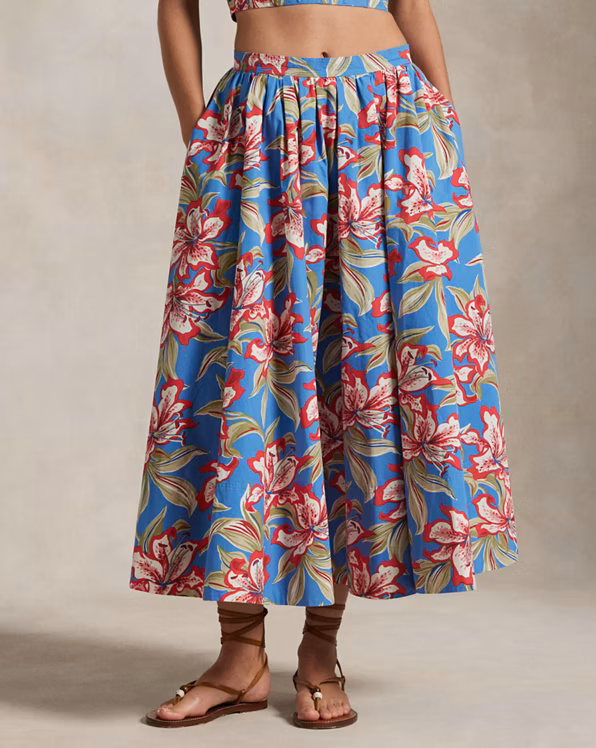 Floral Cotton Midi Skirt