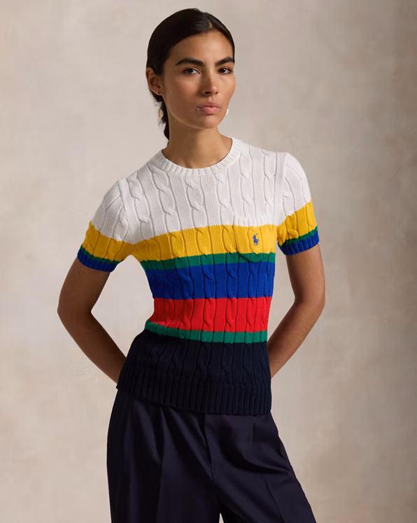 Striped Cable Short-Sleeve Jumper