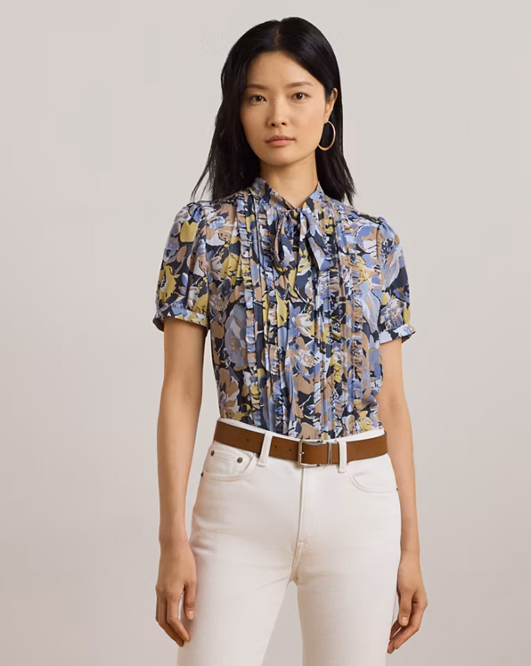 Floral Georgette Puff-Sleeve Shirt