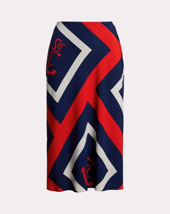 Anchor-Print Crepe Midi Skirt