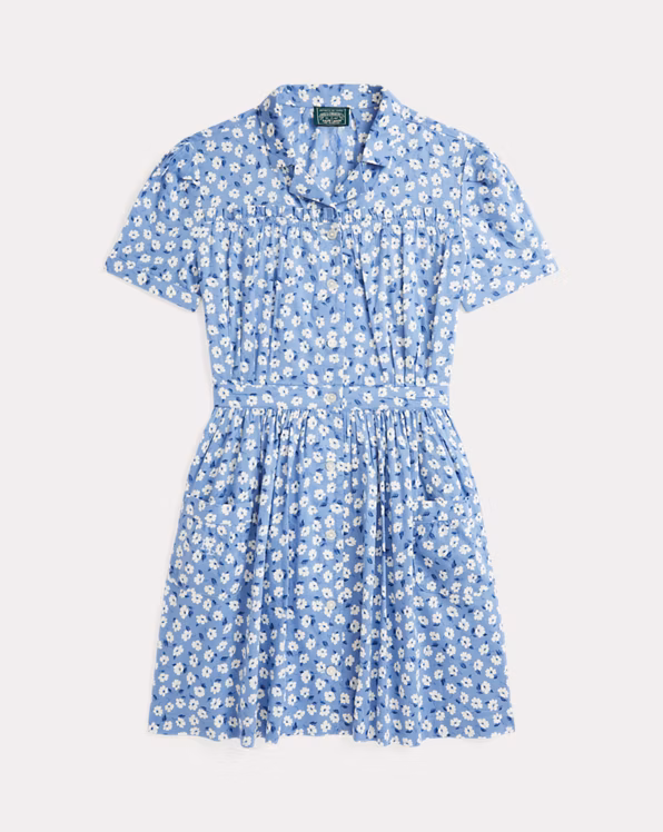 Floral Cotton Short-Sleeve Shirtdress