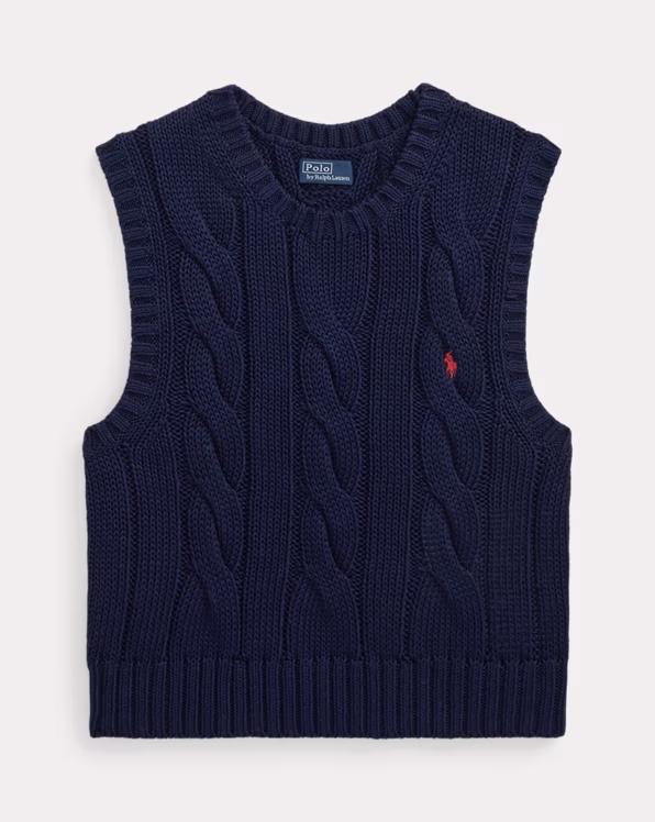 Cable-Knit Cotton Cropped Vest