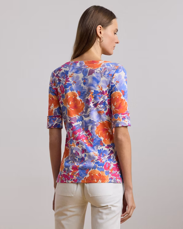 Floral Stretch Cotton Boatneck T-shirt
