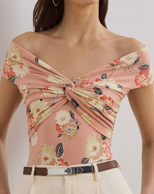 Floral Twist-Front Off-the-Shoulder Top