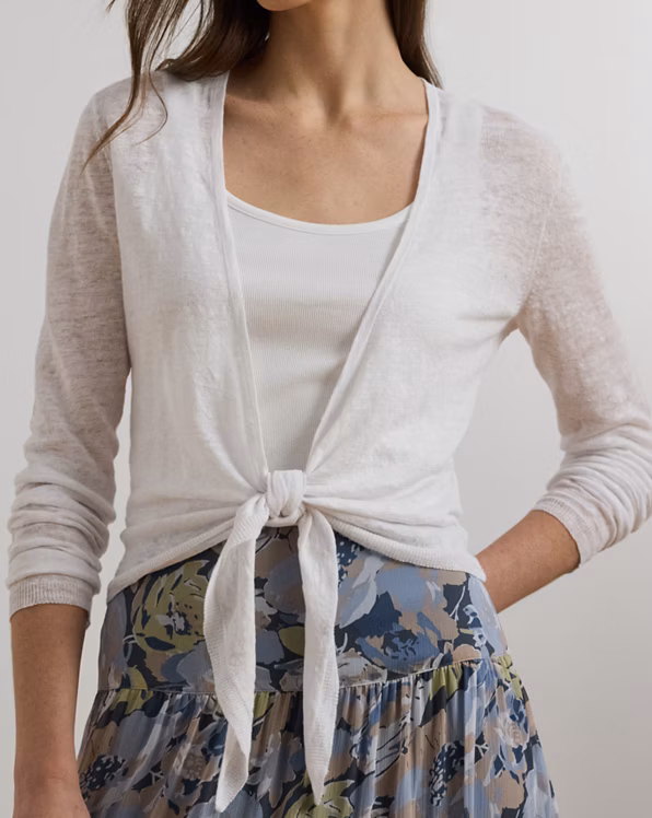 Tie-Front Linen Cardigan