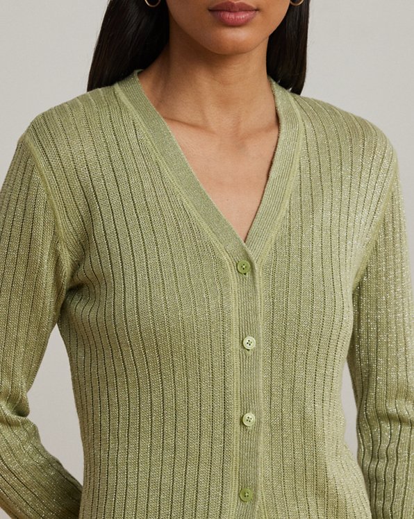 Metallic Linen-Blend Rib-Knit Cardigan
