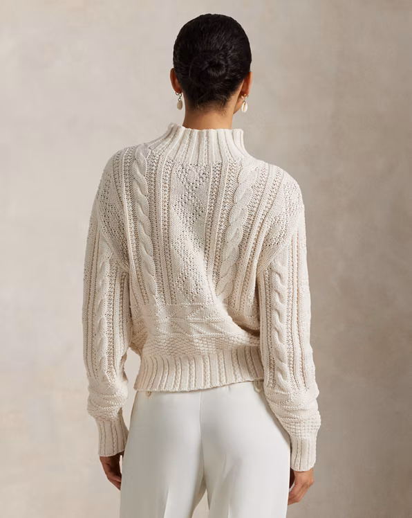 Aran-Knit Cotton Mockneck Jumper