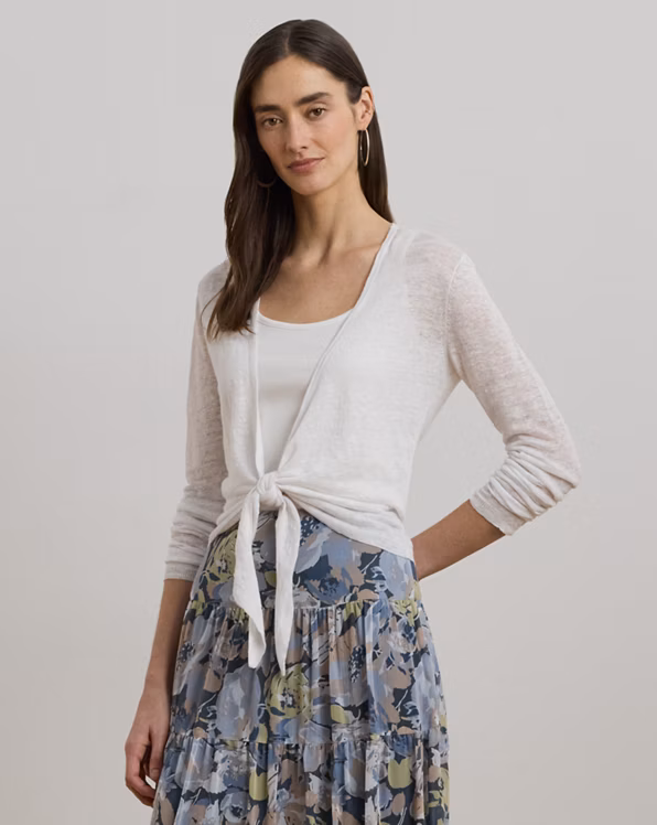 Tie-Front Linen Cardigan