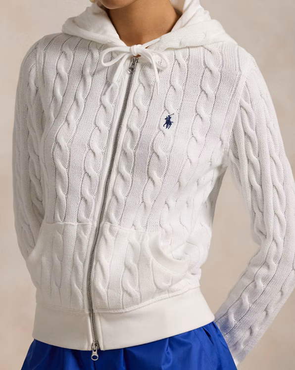 Cable-Knit Cotton Full-Zip Hoodie