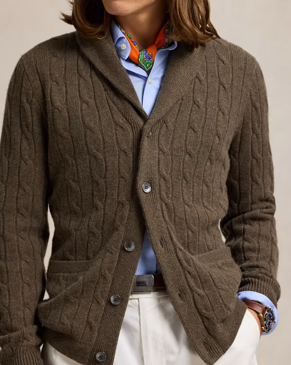 Cable-Knit Cashmere Shawl Cardigan