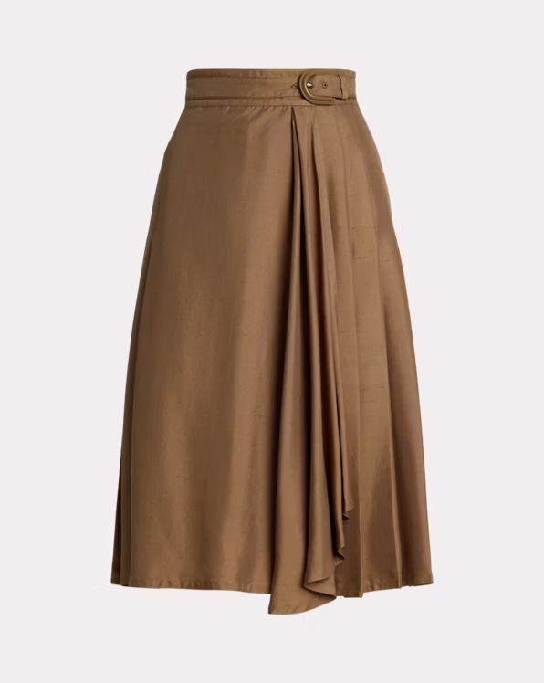 Vivianne Pleated Silk Shantung Skirt