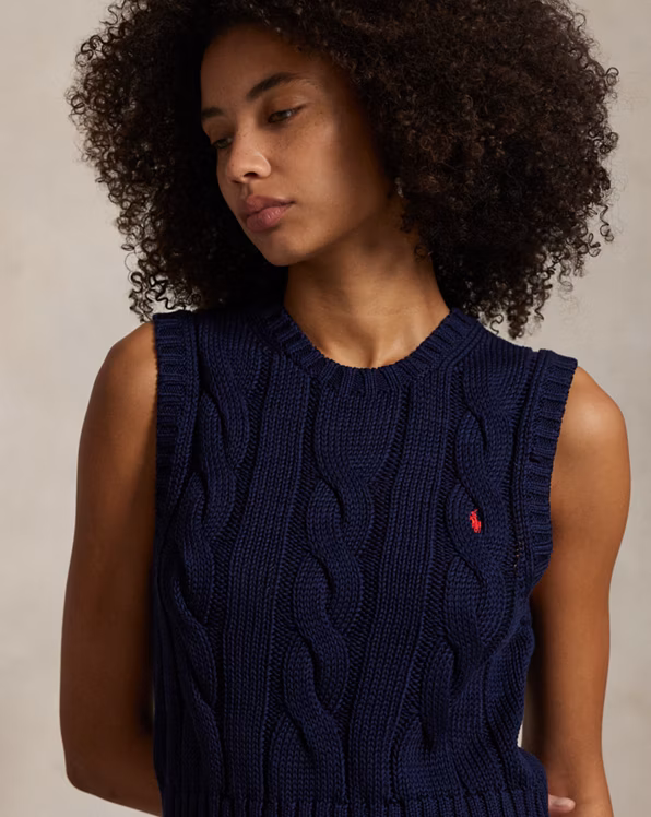 Cable-Knit Cotton Cropped Vest