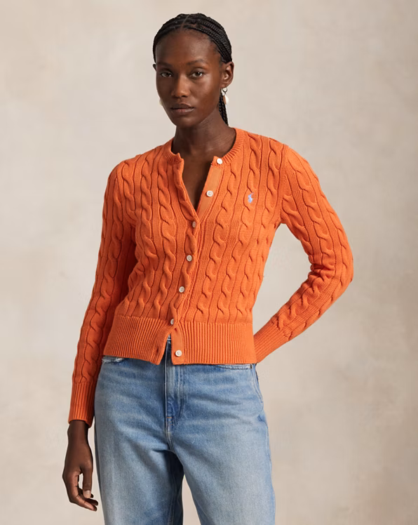 Cable-Knit Cotton Crewneck Cardigan