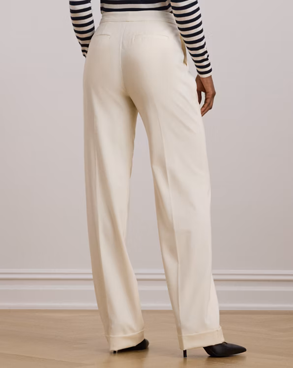 Pleated Wool Twill Straight Trouser