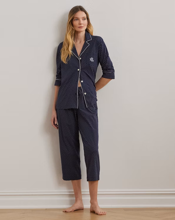 Polka-Dot Cotton Jersey Capri Sleep Set