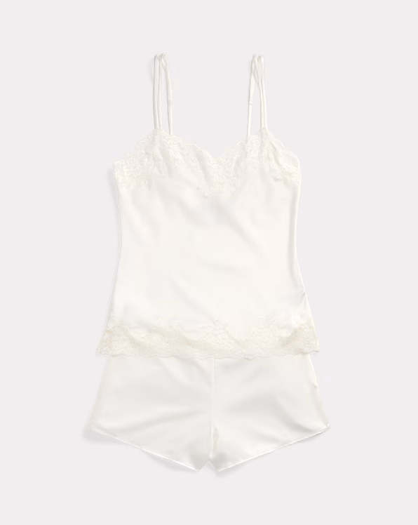 Lace-Trim Satin Camisole Sleep Set