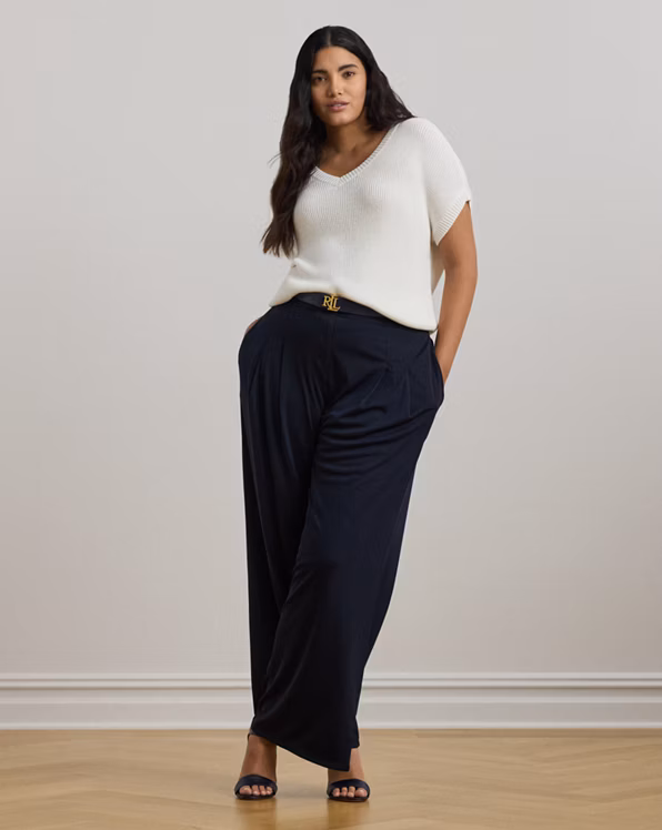 Rib-Knit Short-Sleeve V-Neck Jumper