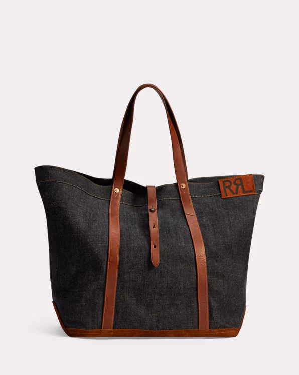 Leather-Trim Denim Tote