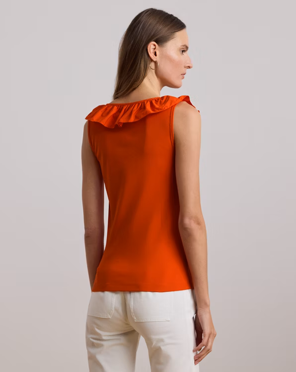 Ruffle-Trim Cotton Sleeveless Top