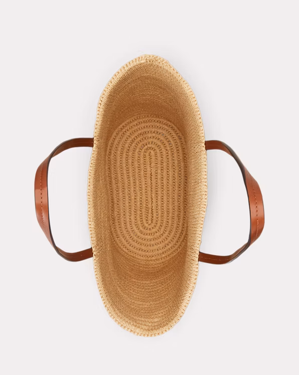 Leather-Trim Straw Large Brie Tote Bag