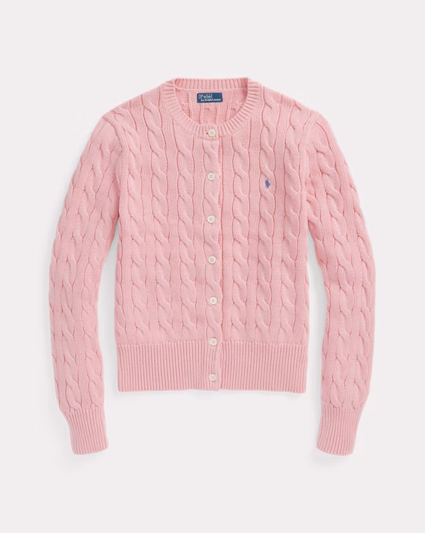 Cable-Knit Cotton Crewneck Cardigan