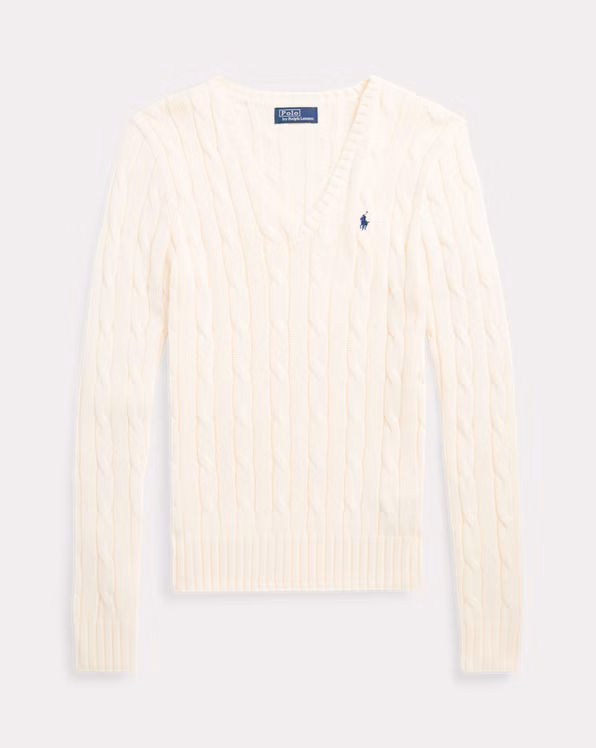 Cable-Knit Cotton V-Neck Jumper