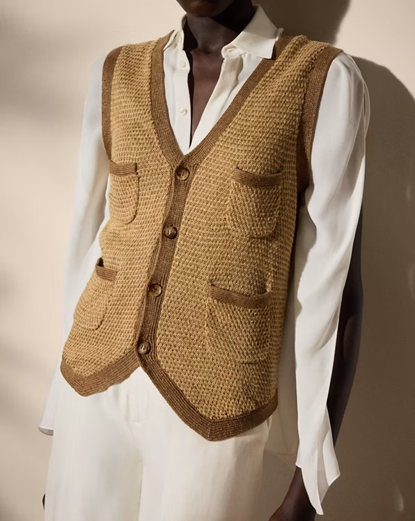 Linen-Silk Tweed Knitted Waistcoat