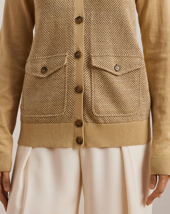 Herringbone & Jersey V-Neck Cardigan