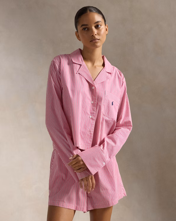 Crop Top & Boxer Striped Cotton PJ Set