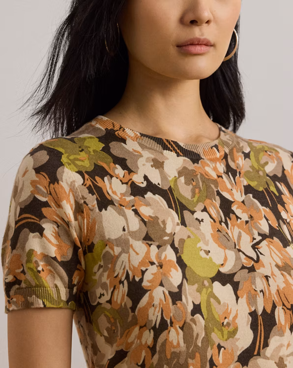 Floral Cotton-Blend Short-Sleeve Jumper