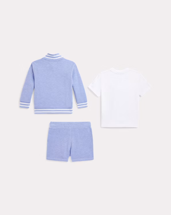 Cotton Tee, Baseball Jacket & Short Set