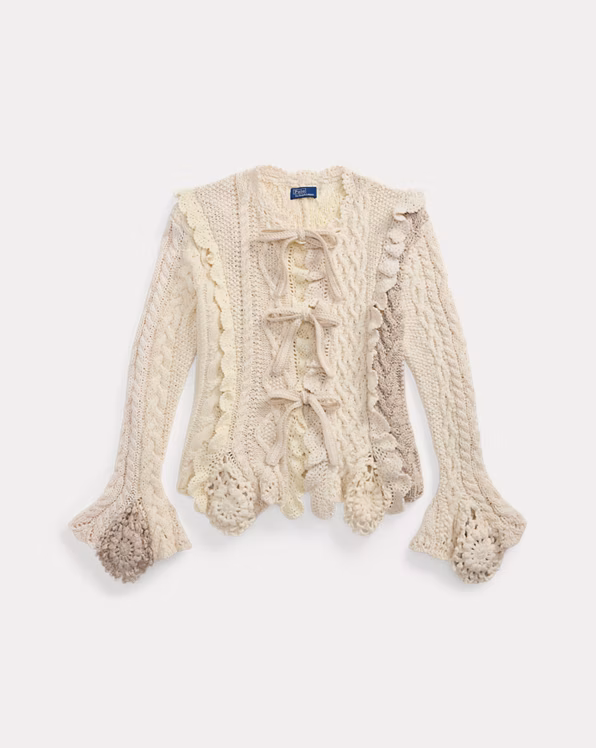 Mixed-Stitch Tie-Front Cardigan