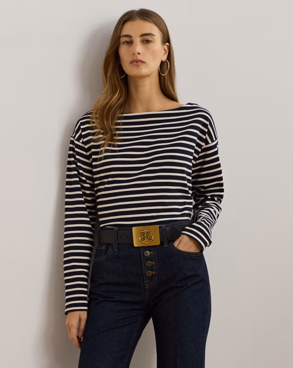 Striped Cotton Jersey Boatneck Top