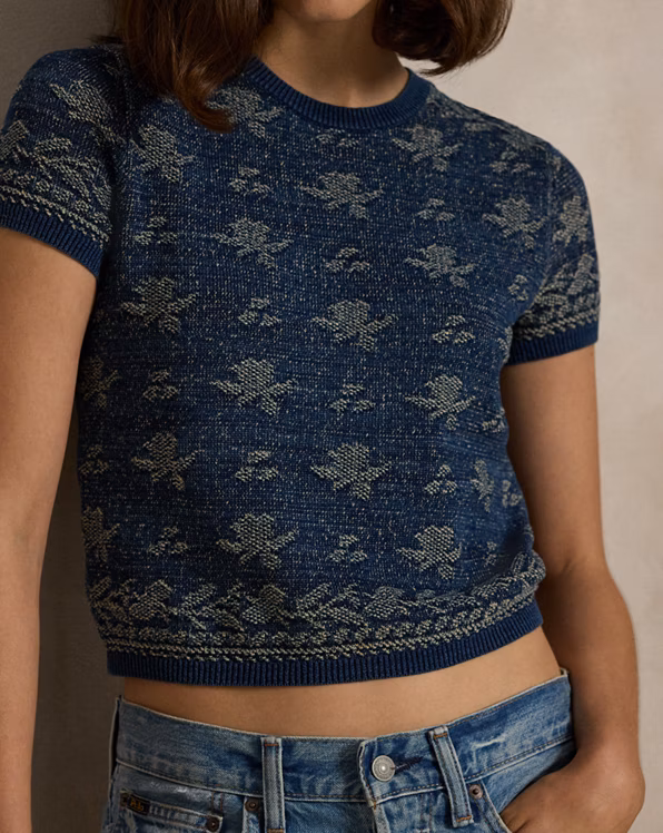 Floral Cotton Short-Sleeve Jumper