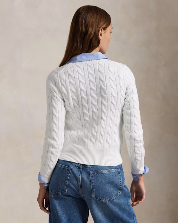 Cable-Knit Cotton Crewneck Cardigan