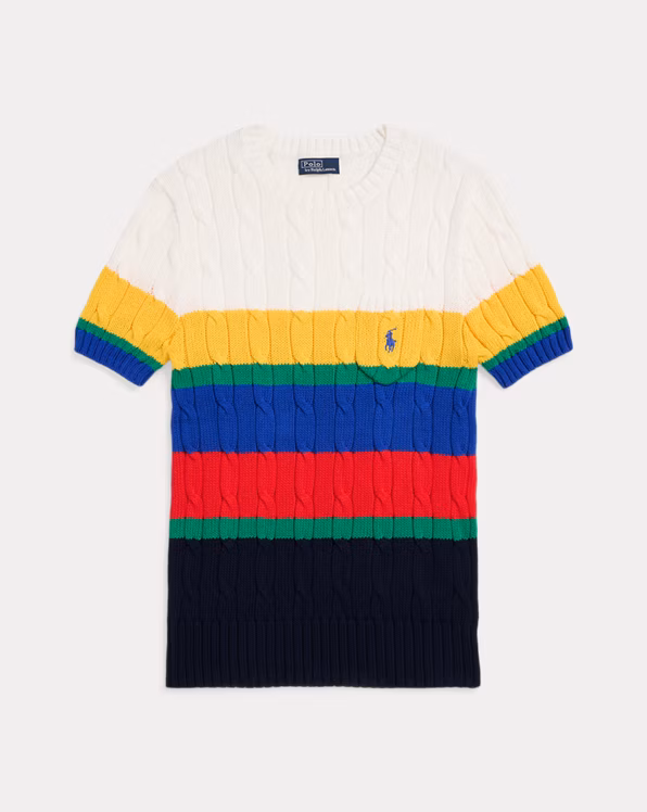 Striped Cable Short-Sleeve Jumper