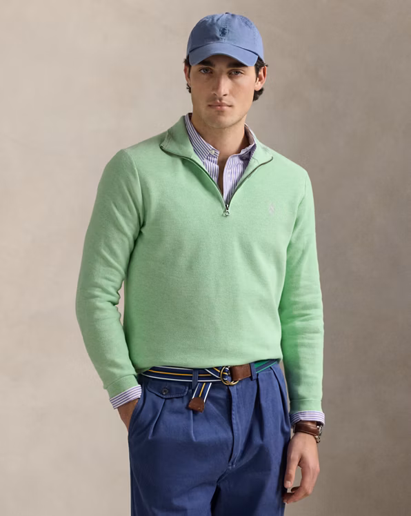 Mesh-Knit Cotton Quarter-Zip Jumper