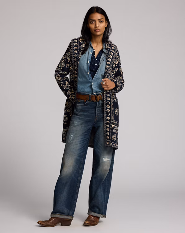 Wool-Cotton Jacquard Duster Cardigan