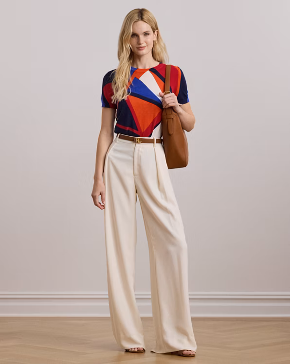 Print Cotton-Blend Short-Sleeve Jumper