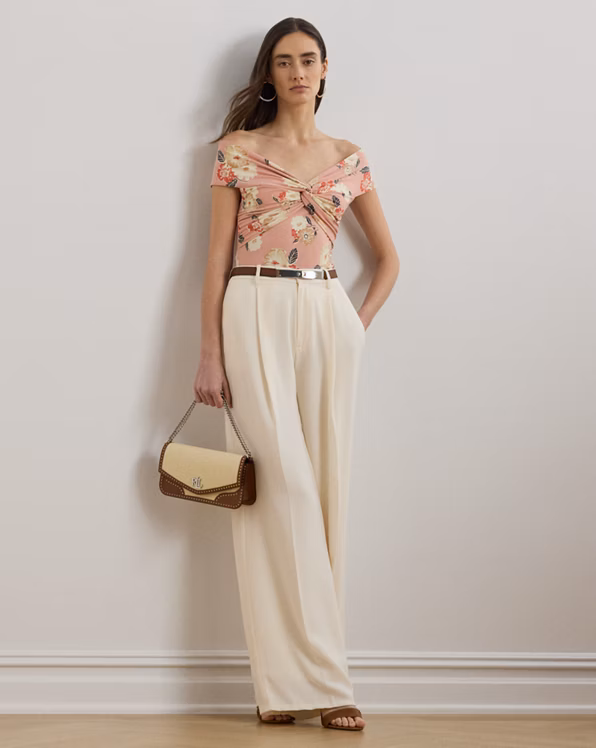 Floral Twist-Front Off-the-Shoulder Top